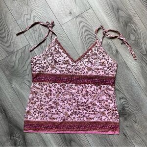 100% cotton Beaded floral cami with tie straps size L Y2K boho fairy